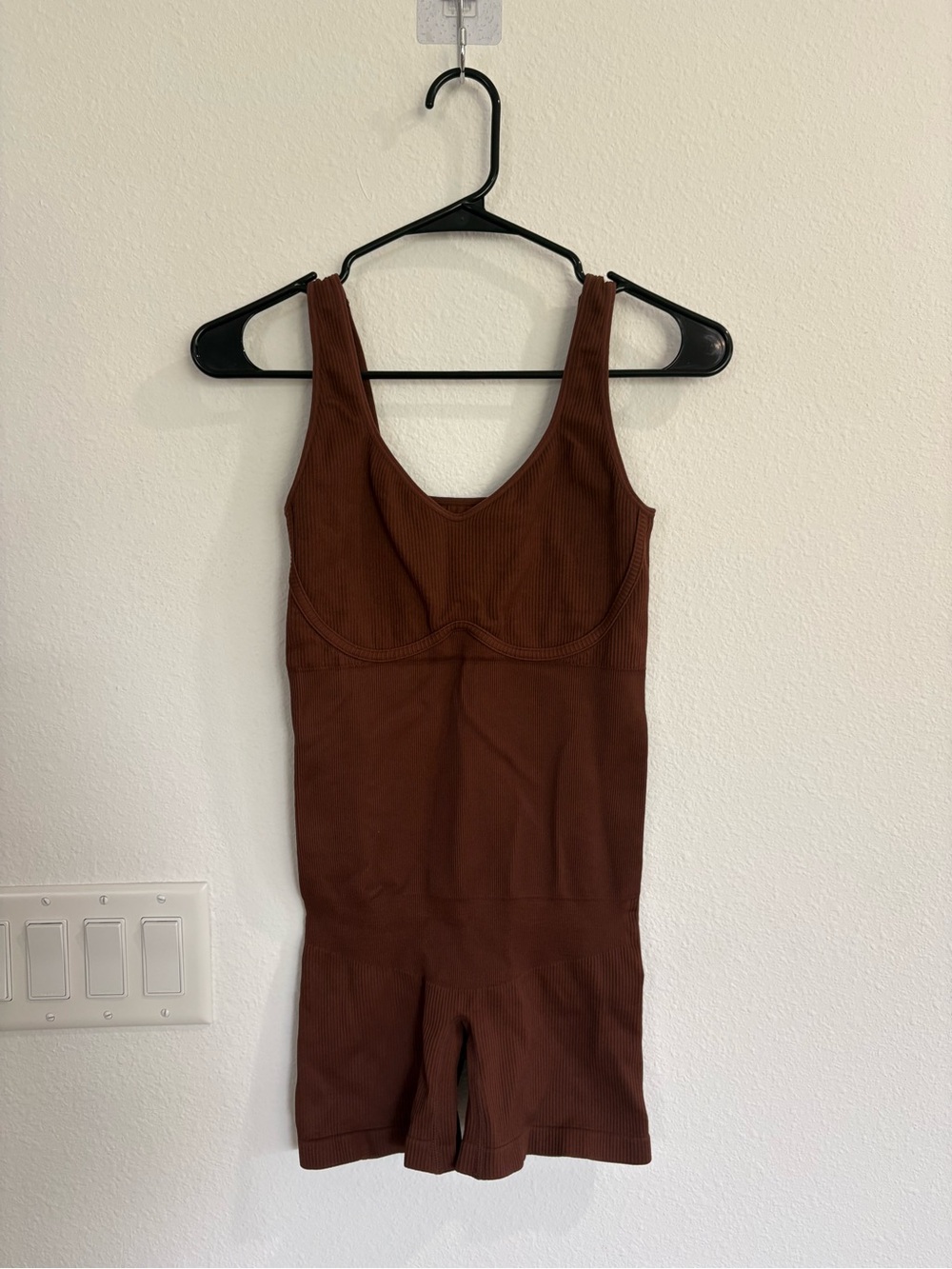 Brown Active-Wear Ribbed Body Suit